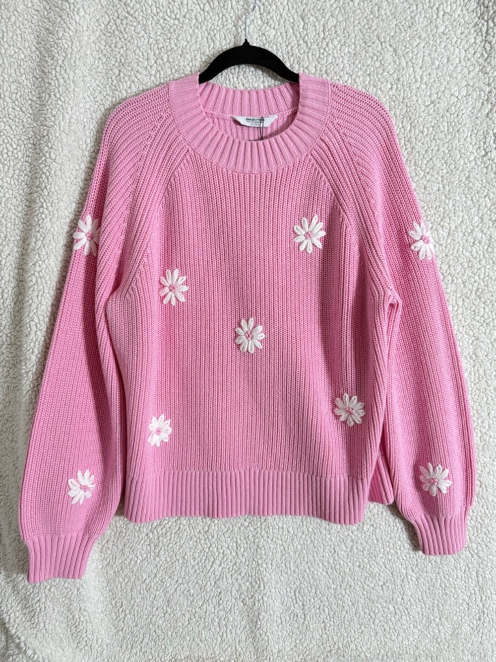Smash + Tess Pink Daisy Appliqué Crewneck Sweater